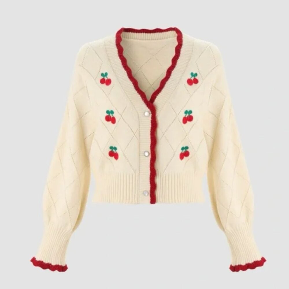 Cider Cherry Embroidered Sweater (sz L)